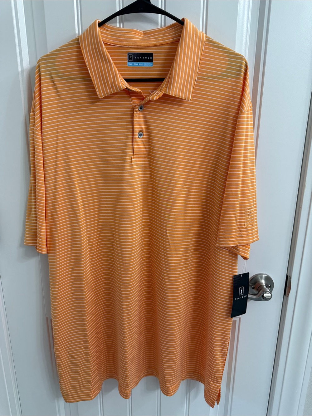 PGA Tour Orange and White Striped Polo